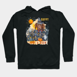 Dachshund Happy Howl-o-ween Ghost Houses Funny Watercolor Hoodie